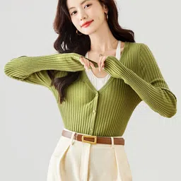 JC Collection Ribbed V-Neck Cardigan-picture-31