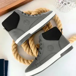 SHOZANIA Men Mid Top Lightweight Leather Sneakers-37