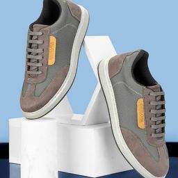 SHOZANIA Men Textured Suede Leather Insole Contrast Sole Sneakers-picture-12