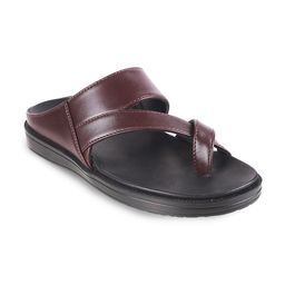 Mochi Men Maroon & Black Leather Comfort Slip On Sandals-picture-14