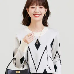 JC Collection Geometric Printed Round Neck Pullover Sweater-picture-0