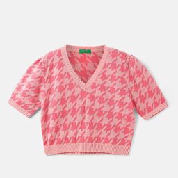 United Colors of Benetton Girls Cropped Fit V-Neck Printed Pullover Sweater-image-85