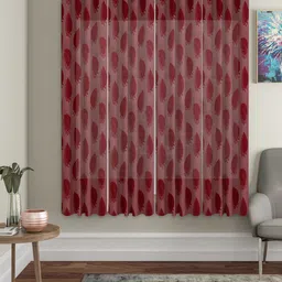 HOSTA HOMES Maroon Set of 4 Floral Sheer Window Curtains-36