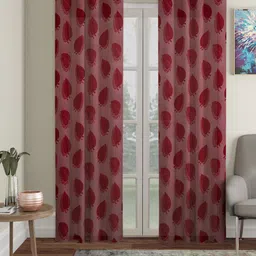 HOSTA HOMES Maroon Set of 2 Floral Door Curtain-image-7