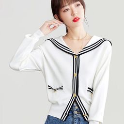 JC Collection Striped V-Neck Long Sleeve Cardigan Sweater-image-78