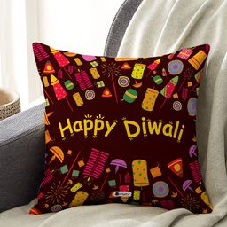Indigifts Black & Pink Happy Diwali Quote Printed Square Cushion Cover-image-69