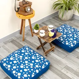 SKANDA FAB 2-Pcs Blue & White Printed Pure Cotton Sqaure Shaped Floor Cushions-picture-12