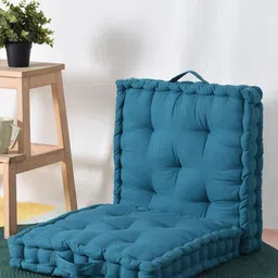 BLANC9 Blue Set Of 2 Peacock Matlas Square Floor Cushion-21