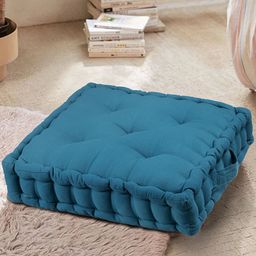 BLANC9 Blue Solid Matlas Cotton Square Floor Cushion-31