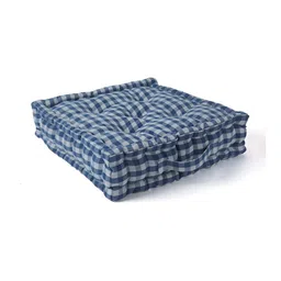 SKANDA FAB Blue & Grey Checked Square Pure Cotton Floor Cushion-16