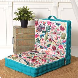 BLANC9 Turquoise Blue & White 2 Pieces Floral Printed Floor Cushions-25