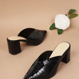 Bella Rosa Textured Pointed Toe Block Mules-11