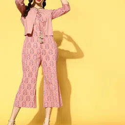 indo street Ethnic Motifs Printed Pure Cotton Basic Jumpsuit With Jacket-image-15