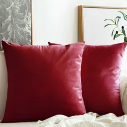 Aurave Maroon 2 Pieces Microfibre Square Cushion Covers-image-66