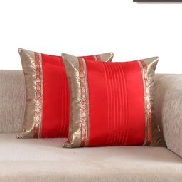 ANS Red & Copper-Toned Set of 2 Square Cushion Covers-11