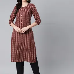 PIROH Women Maroon & White Bandhani Printed Pure Cotton Kurta-picture-3