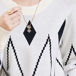 JC Collection Geometric Printed Round Neck Pullover Sweater image 2