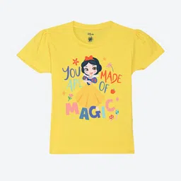 YK Disney Girls Disney Princess Graphic Printed Puffed Sleeves Pure Cotton T-shirt-40