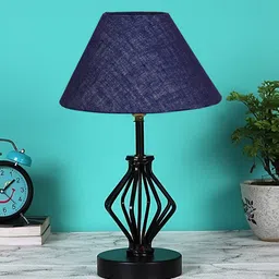 Devansh Blue & Black  Jute Table Lamp With Iron Base-5