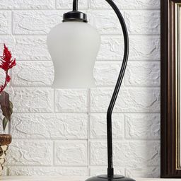 Devansh White & Black Glass Curvy Table Lamp With Iron Base-13