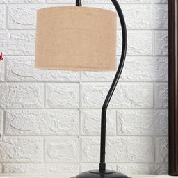 Devansh Beige & Black Textured Jute Curvy Table Lamp With Iron Base-4