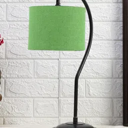 Devansh Green & Black Textured Jute Curvy Table Lamp With Iron Base-48