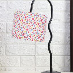 Devansh White & Black Printed Cotton Zig Zag Curvy Table Lamp With Iron Base-3