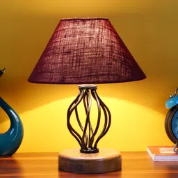 Devansh Maroon Jute Table Lamp with Wood & Iron Base image 2
