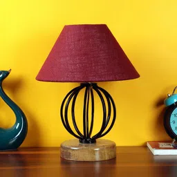 Devansh Maroon Jute Table Lamp With Wood & Iron Base image 5
