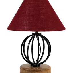 Devansh Maroon Jute Table Lamp With Wood & Iron Base image 2