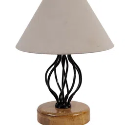 Devansh Grey Cotton Table Lamp With Wood & Iron Base image 4