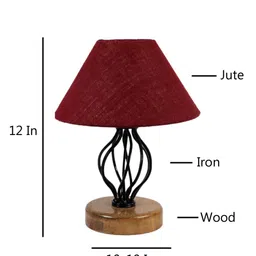 Devansh Maroon Jute Table Lamp with Wood & Iron Base image 3