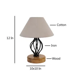 Devansh Grey Cotton Table Lamp With Wood & Iron Base image 2