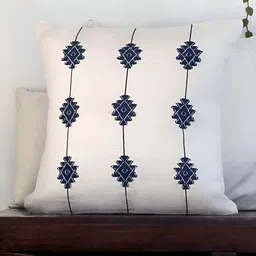Peepul Tree Blue & Off White Ethnic Motifs Cotton Square Cushion Covers-image-33