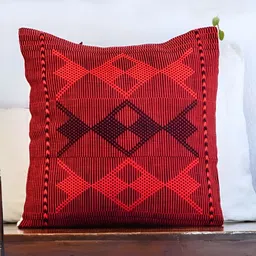 Peepul Tree Red & Black Geometric Cotton Square Cushion Cover-26