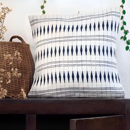 Peepul Tree White & Blue Geometric Square Cotton Cushion Cover-image-82