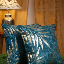 HOSTA HOMES Blue & Gold-Toned 2 Pieces Floral Velvet Square Cushion Covers-26