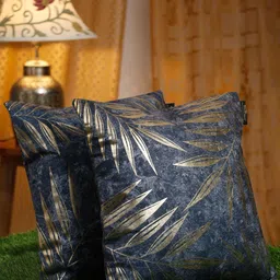 HOSTA HOMES Blue & Gold-Toned 2 Pieces Floral Velvet Square Cushion Covers-image-34