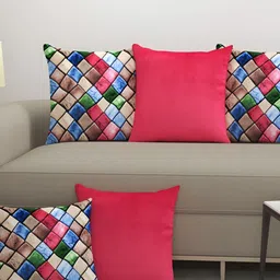 BIGGER FISH Red & Blue 5 Pcs Square Cushion Covers-17
