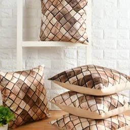 BIGGER FISH Brown & Black 5Pcs Checked Velvet Square Cushion Covers-image-25