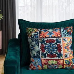 Tasseled Home Yellow & Maroon Ethnic Motifs Velvet Square Cushion Cover-image-38