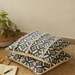 House This Chhabadi Blue & White 2 Pieces Geometric Square Cushion Covers-image-52