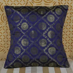 Lal Haveli Blue & Gold Toned Ethnic Motifs Square Cushion Cover-image-53