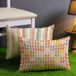 STITCHNEST Pack Of 2 Yellow Geometric Printed Rectangle Cushion Covers-20