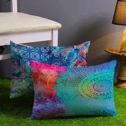 STITCHNEST Teal & Magenta Set of 2 Ethnic Motifs Rectangle Cushion Covers-19