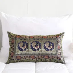 HANDICRAFT PALACE Blue & Red Ethnic Motifs Silk Rectangle Cushion Cover-image-82