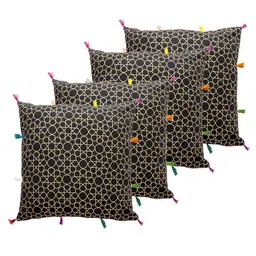 Contrast Living Black & Yellow 4 Pieces Geometric Square Cotton Cushion Covers-image-89