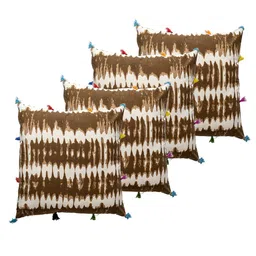Contrast Living Brown & White 4 Pieces Abstract Cotton Square Cushion Covers-image-62