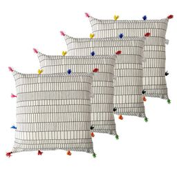 Contrast Living 4 Pieces White & Black Striped Cotton Square Cushion Covers-image-74