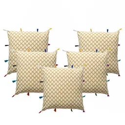 Contrast Living Brown & Cream-Coloured 5 Pieces Geometric Cotton Square Cushion Covers-image-46